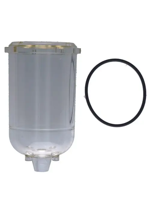 Transparente Filterglocke von Judo mit rundem Ansatz und Anschlussöffnung, daneben ein schwarzes O-Ring.